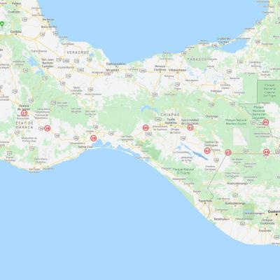 Les étapes dans le sud du Mexique et au Guatemala